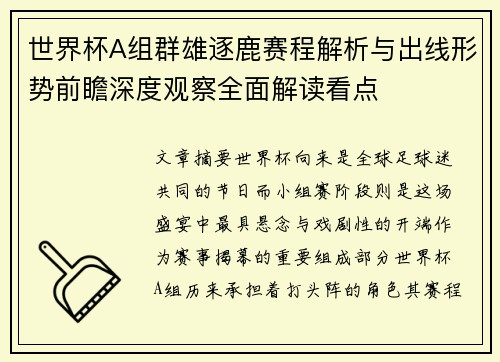 世界杯A组群雄逐鹿赛程解析与出线形势前瞻深度观察全面解读看点